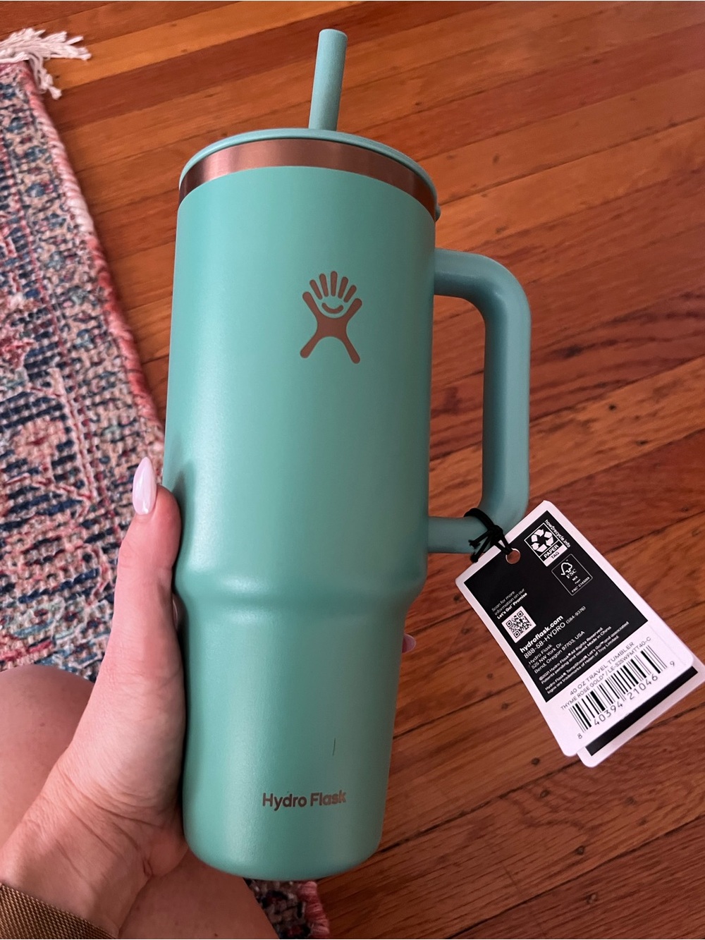 NEW Hydro Flask 40oz travel tumbler thyme rose gold green straw NWT